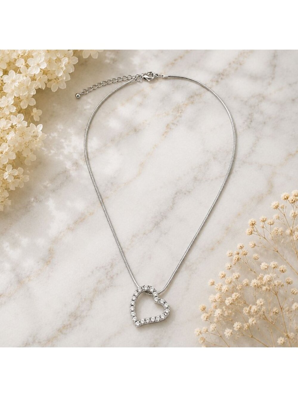 Heart Pendant Necklace with Swarovski Crystals Open Heart Silver Overlay Vintage